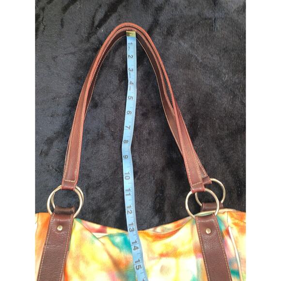 VINTAGE 90's/Y2K GORGEOUS TIE DYE LEATHER MESSENGER BAG FESTIVAL BOHO - Picture 9 of 9